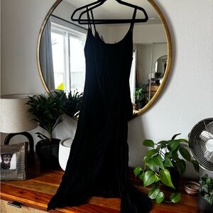 Black Linen Reformation Midi Dress with slit Small